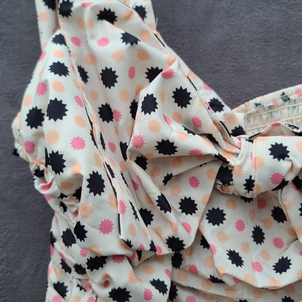 Anthropologie MAEVE Bow-Tie One Shoulder Top Sz 8 Cream Pink Black Boho Zip NWT - Picture 6 of 11